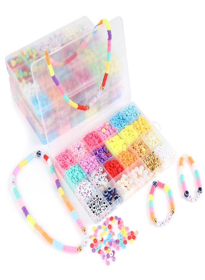 Ambitieux Children Jewelry Making Craft Bracelet Kits set for Kids - DIY 24 Compartment Box, 700+ Colorful Beads, Ear Hangings, Lobster Locks & Rings , 8 Pcs of Charms With Accessories - Birthday Gift for Girls 4 5 6 7 Years (Clay beads 2) - Image 5